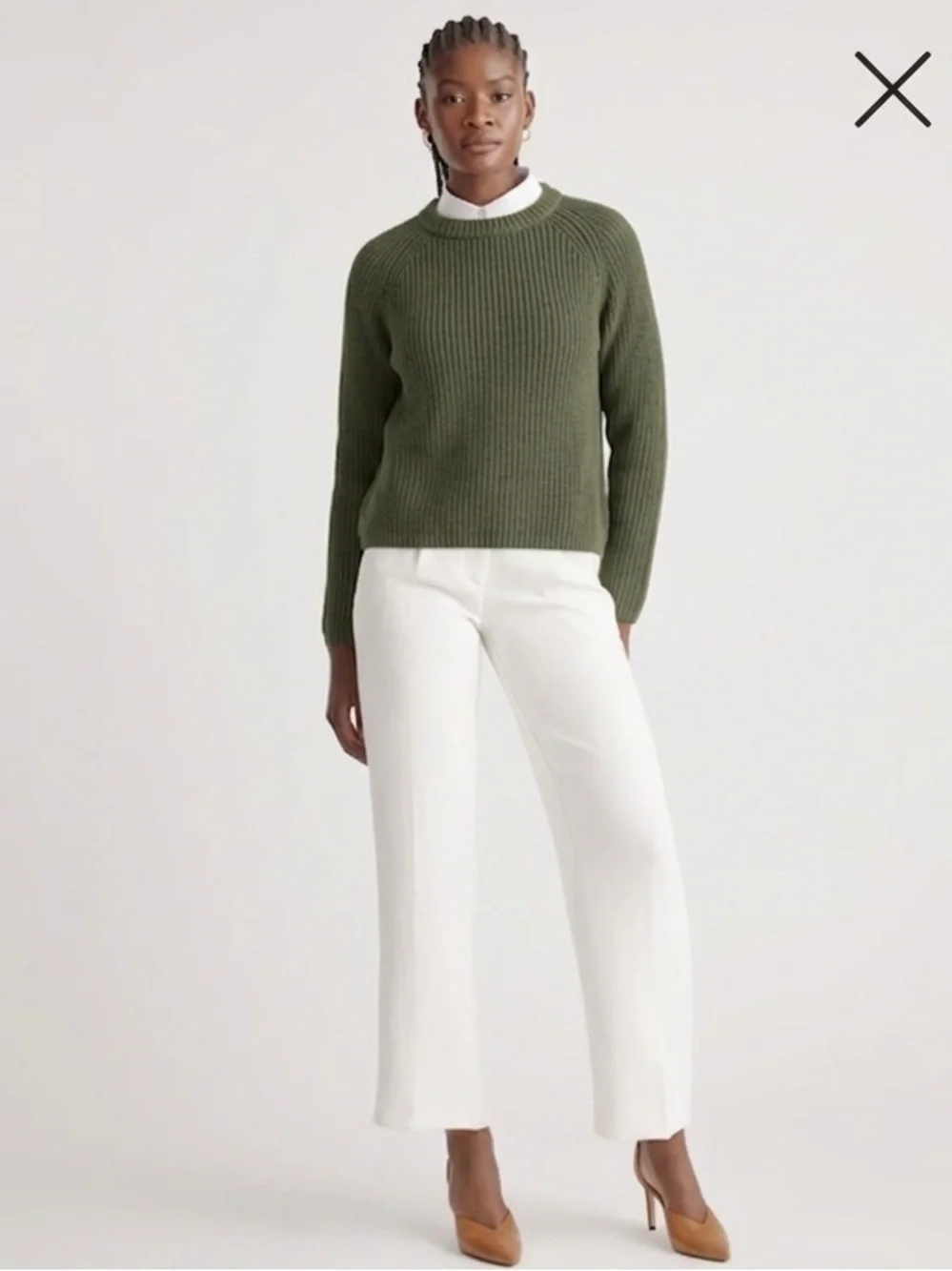 Quince Sweater 100% Organic Cotton Fisherman Crew Olive Green Chunky Boxy Knit - Picture 2 of 9